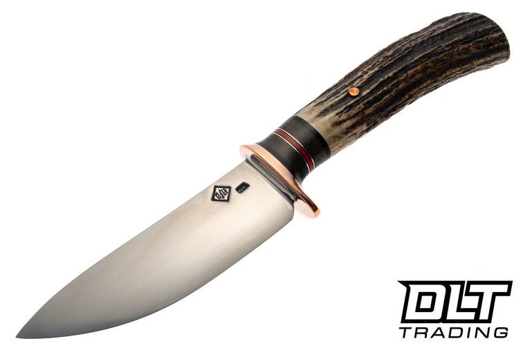 Rocco Handmade Nessmuk Hunter - Sambar Stag Handle - Black Fiber, Orange Linen and OD Green Canvas Spacers