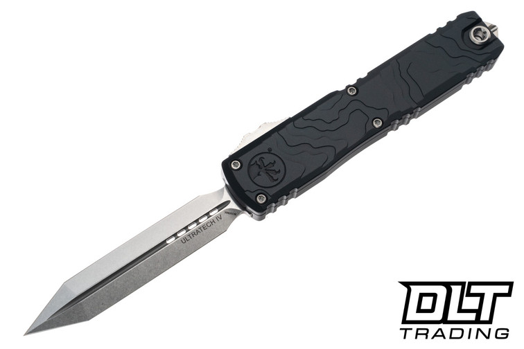 Microtech Ultratech Spartan Gen IV - Black Topographic Deep Engraved Handle - Stonewashed Blade - 12234TP-10