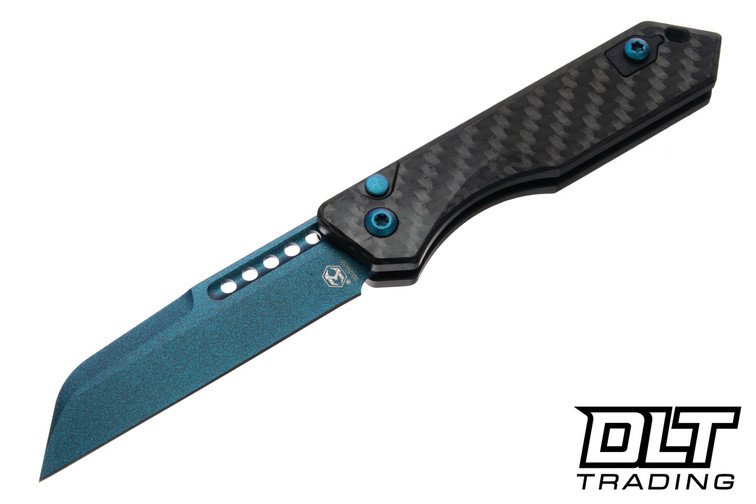Heretic Jinn Auto - Metallic Teal MagnaCut Blade - Carbon Fiber Handle