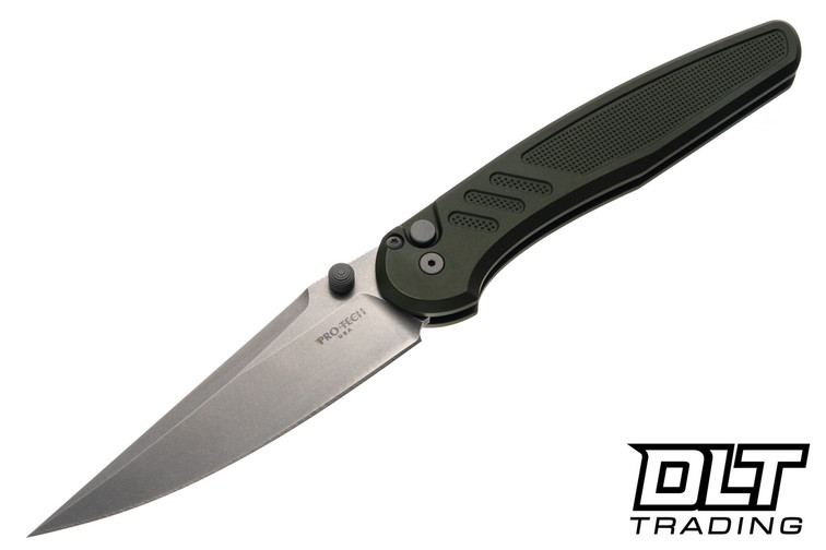 Pro-Tech Avalon - Knurled Green Aluminum - Stonewash MagnaCut Blade
