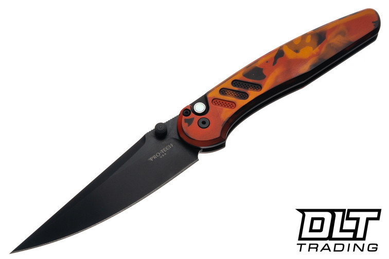 Pro-Tech Avalon - Solid Del Fuego Aluminum - DLC Black MagnaCut Blade - Black Lip Pearl Button