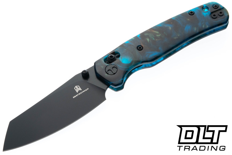 Bestechman Cicada's Wing - Clear Blue Resin - Black PVD 10Cr15MoV Blade