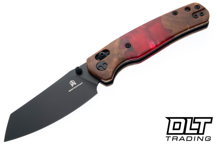 Bestechman Cicada's Wing - Red Resin & Wood - Black PVD 10Cr15MoV