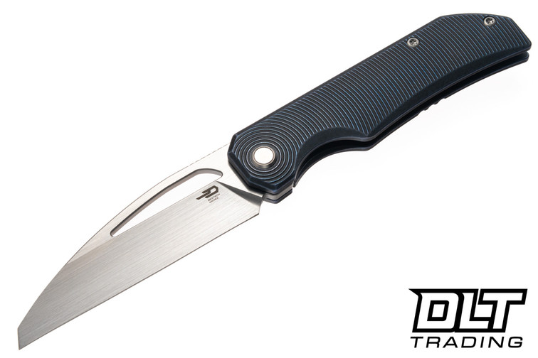 Bestech Knives Mini Taipan - Black & Blue Titanium - Hand Rubbed Satin Slotted MagnaCut Blade