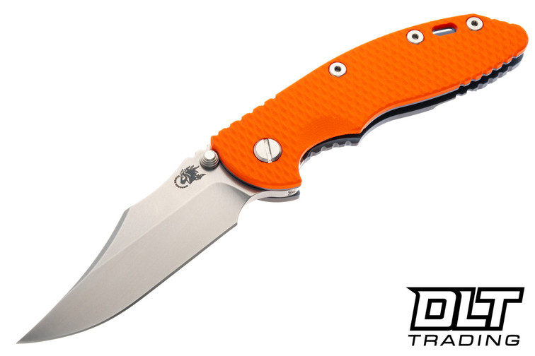Hinderer 3.5" XM-18 Non Flipper Bowie MagnaCut - Blue Anodized Bead Blasted Titanium - Stonewashed Blade - Orange G-10