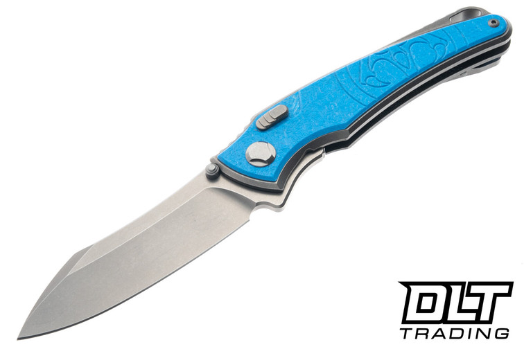 Hawk Talon - Titanium Handle - Ocean Blue Glass FatCarbon Overlay - Brightwash M390 Blade