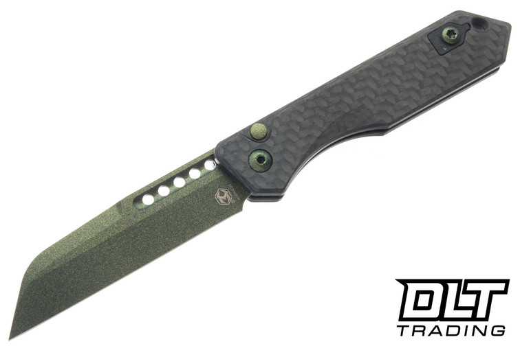 Heretic Jinn Auto - Metallic Green MagnaCut Blade - Carbon Fiber Blade