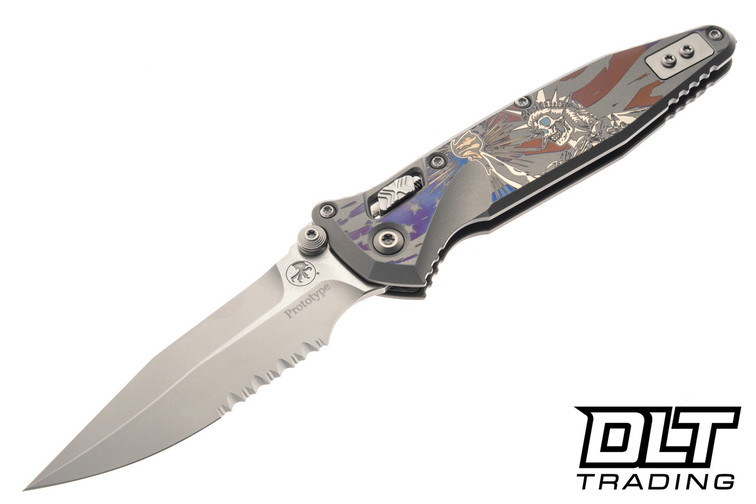 Microtech Socom Ram-Lok - Stonewashed Titanium with Patriotic Motif - Tumbled High Polish Blade - Prototype - 160RL-8SETLODSSPR