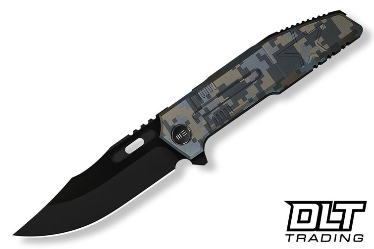 WE Knife Barracks WE25078-3 - Pixel Pattern Titanium - Black Stonewash Bevels - Black Brushed Flats M390 Blade