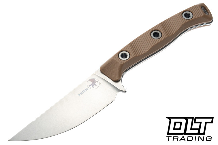 Microtech Akris - Dark Earth Handle - Stonewashed Blade - Kydex Sheath with Tan Belt Loop - 95-10DE-6