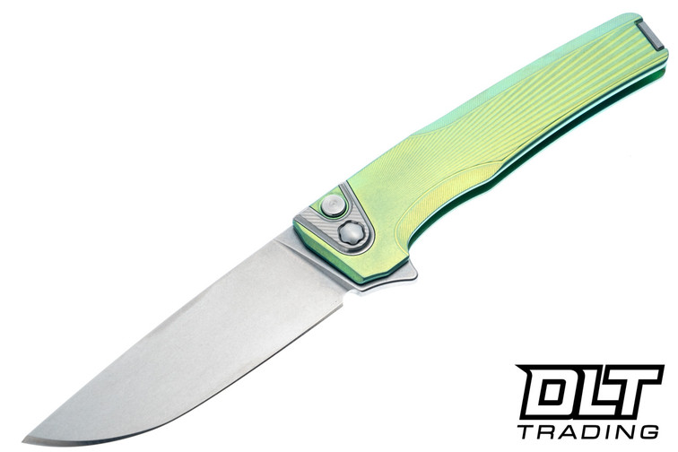 MachineWise Sonora - Ti Bolster - Lime Green Anodized Distressed Titanium - Sunray Texture - Stonewashed S90V Blade #2218