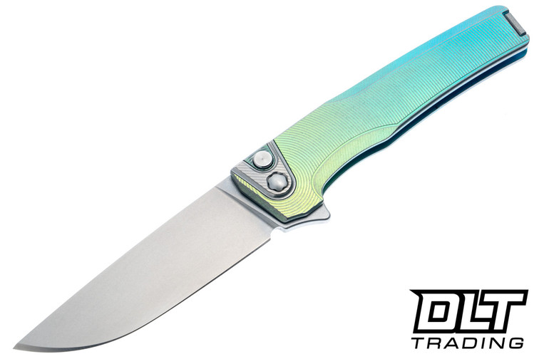 MachineWise Sonora - Ti Bolster - Distressed Green Teal Fade Anodized Titanium - Epicenter Texture - Stonewashed S90V Blade #2194