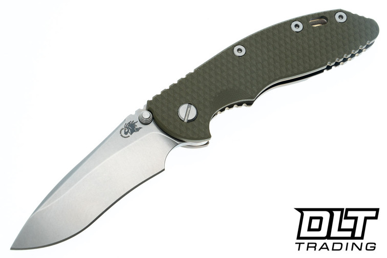 Hinderer 3.5" XM-18 Non Flipper Recurve MagnaCut - Bronze Anodized Titanium - Stonewashed Blade - OD Green G-10