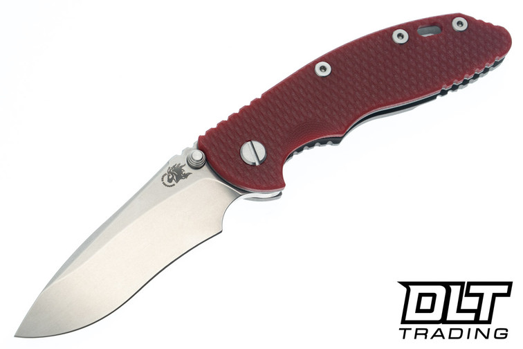 Hinderer 3.5" XM-18 Non Flipper Recurve MagnaCut - Working Finish Titanium - Stonewashed Blade - Red G-10