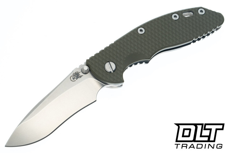 Hinderer 3.5" XM-18 Non Flipper Recurve MagnaCut - Stonewashed Titanium & Blade - OD Green G-10