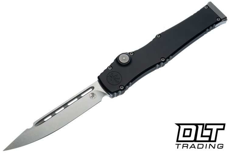 Microtech Halo VII - Black Anodized Alloy Aluminum - Stonewash Clip Point M390MK Blade - 1350-10MS1