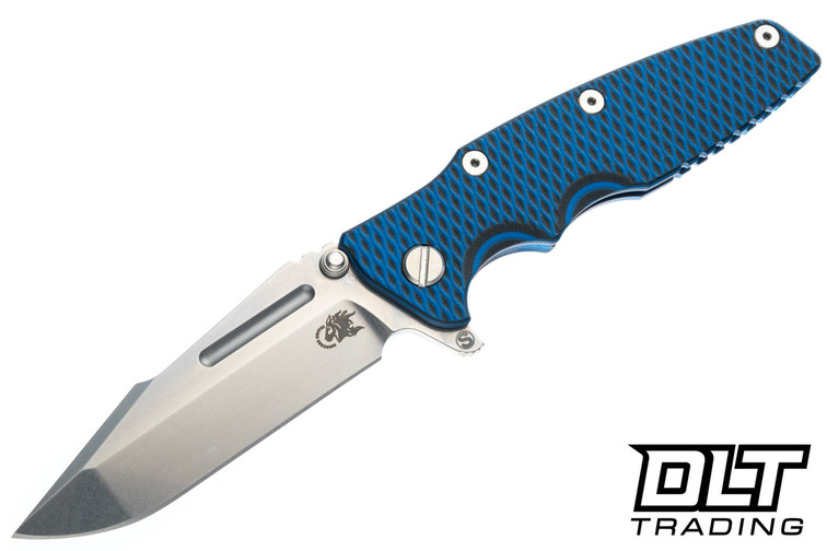 Hinderer Eklipse Skinny Fullered Harpoon Spanto MagnaCut - Blue Anodized Titanium - Stonewashed Blade - Blue & Black G-10