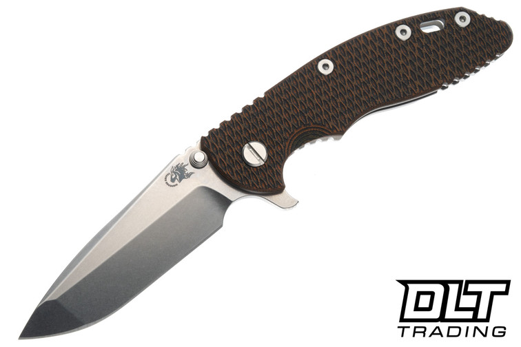 Hinderer 3.5" XM-18 Spanto MagnaCut - Stonewashed Titanium & Blade - Orange & Black G-10