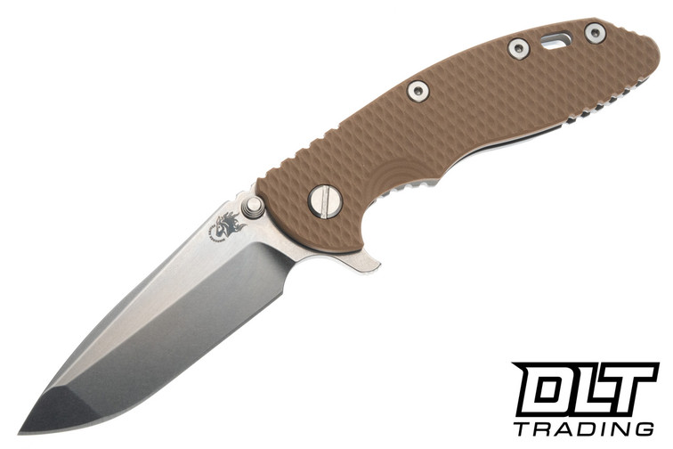 Hinderer 3.5" XM-18 Spanto MagnaCut - Bead Blasted Titanium - Stonewashed Blade - Coyote G-10