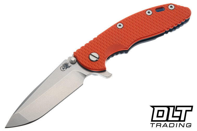 Hinderer 3.5" XM-18 Spanto MagnaCut - Battle Blue Anodized Titanium - Stonewashed Blade - Orange G-10