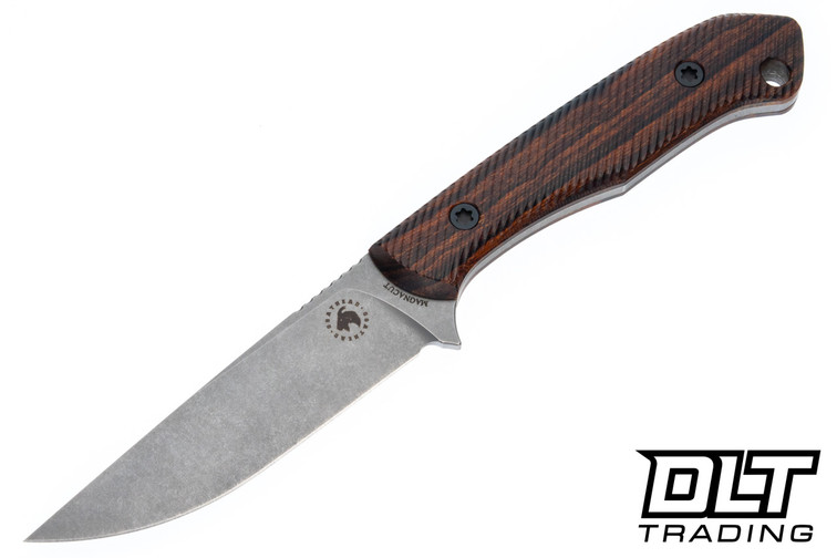 Goathead Knives Hunter 3.5 - Ironwood - Gunstock Hatch Pattern - Sandblasted Stonewash MagnaCut Blade #1