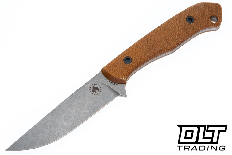 Goathead Knives Hunter 3.5 - Natural Canvas Micarta - Hatch Pattern - Sandblasted Stonewash MagnaCut Blade