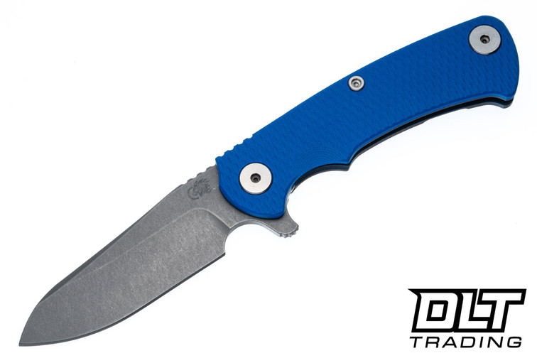 Hinderer Project X Sheepsfoot MagnaCut - Battle Blue Anodized Titanium - Working Finish Blade - Blue G-10