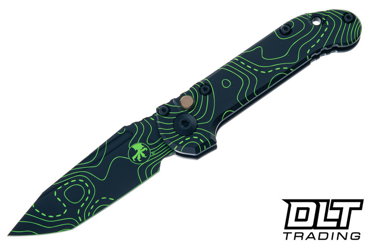 Microtech LUDT Gen III T/E - Smooth Black Topographic & Parakeet Green Camo Handle - Black & Green Topo Blade - Signature Series - 1136S-1TPBKPGCS