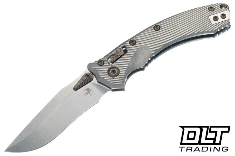 Microtech Amphibian Mini Ram-Lok - Stonewash Fluted Titanium Handle - Stonewash Blade - Flamed Titanium Accents - Marfione Select - 137MRL-10FLMS4