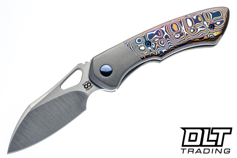 Olamic Cutlery WhipperSnapper Bolsterlock Wharnfoot - Satin Blade - Zirblast Titanium - Fedokume Scales #153F - 793