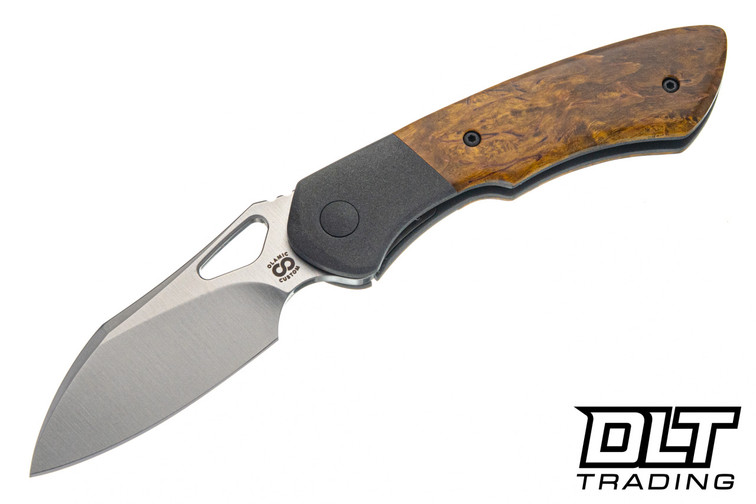 Olamic Cutlery WhipperSnapper Bolsterlock Wharnfoot - Satin Blade - Dark Blast Titanium - Karelian Birch Burl #151F - 795