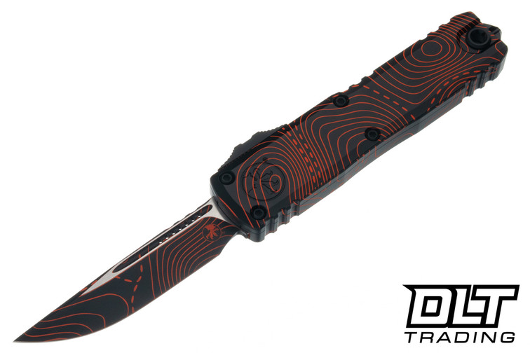 Microtech UTX-85 Gen IV S/E - Black & Orange Camo Handle - Topographic Blade - Signature Series - 12314-1TPBKORCS