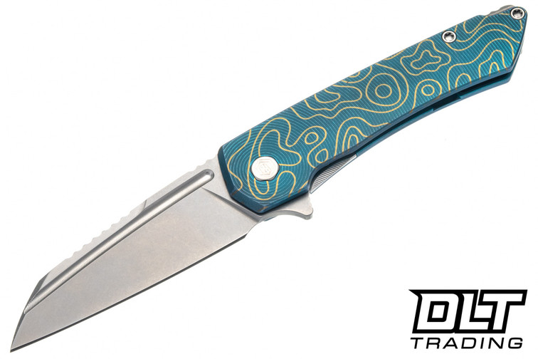 MachineWise Mojave - Teal Fine Step Titanium - Gold Topo Pattern - Stonewash S90V Blade #1536