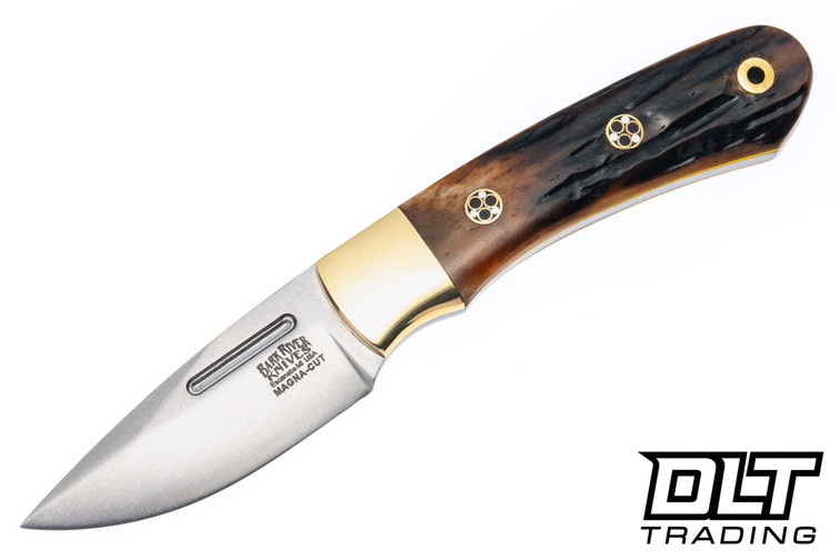 Blade Raid Essential MagnaCut Amber Stag Bone - Yellow Liners - Brass Boslter