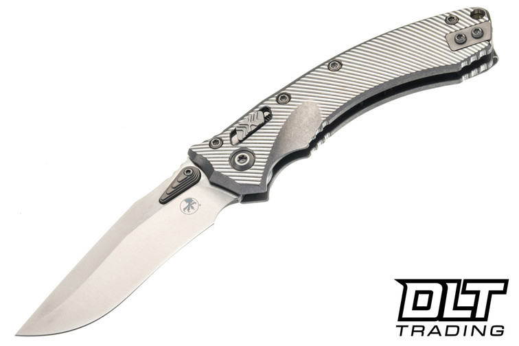 Microtech Amphibian Mini Ram-Lok - Fluted Stonewashed Titanium Handle - Stonewash Blade - Bronze Accents - Marfione Select - 137MRL-10FLMS1