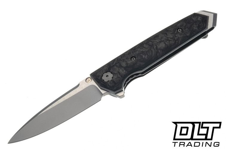 Elishewitz Custom Knives Tank Dirk Flipper - Marble Carbon Fiber with Iridium - Two Tone S45VN Blade