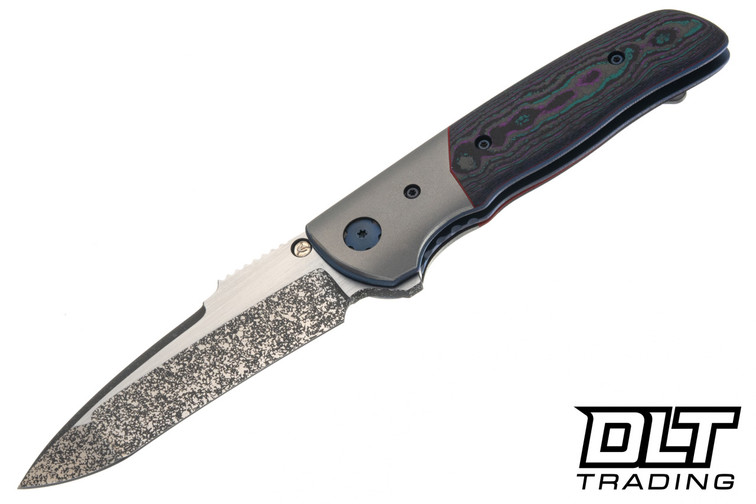Elishewitz Custom Knives M5 - CamoCarbon Carbon Fiber - Red G-10 Spacer - Titanium Bolster - Two Tone S45VN Blade