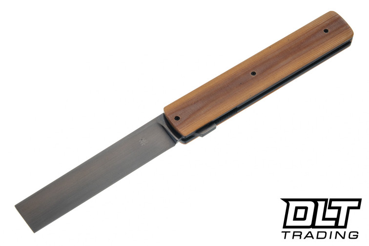 Jason Clark Knives Model 90 - Natural Linen Micarta - Blued 52100 Blade