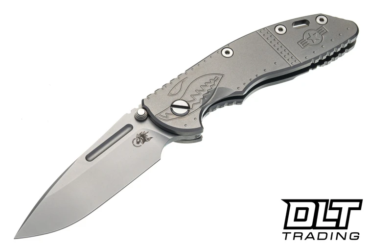 Hinderer 3.5" XM-18 Non Flipper Fullered Spear 20CV - Bead Blasted Titanium & Blade - Bead Blasted Warthog Machined Titanium