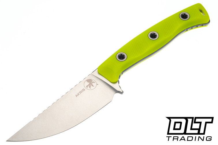 Microtech Akris - High Visibility G-10 Handle - Stonewash Blade - Dark Chocolate Leather Sheath - 95-10HV-1