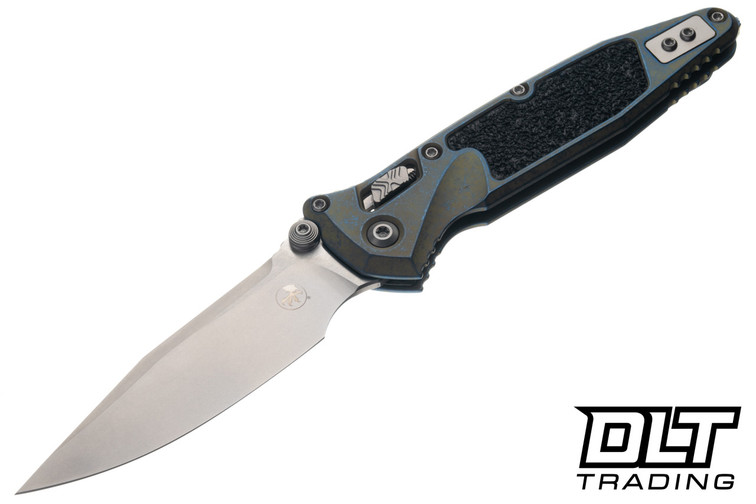 Microtech Socom Ram-Lok - Galatic Gold Titanium with Textured Inlay - Stonewash Blade - Blue Accents - Marfione Select - 160RL-10MS8