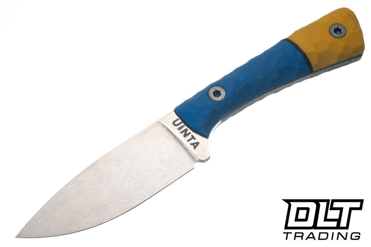 Uinta Hunter V2 - Blue, Black, & Yellow Segmented G-10 - Stonewash AEB-L Blade