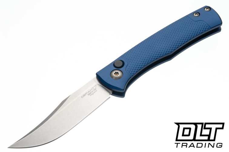 Defiant 7 Clutch - Blue Knurled Texture Aluminum - Stonewash MagnaCut Bowie Blade