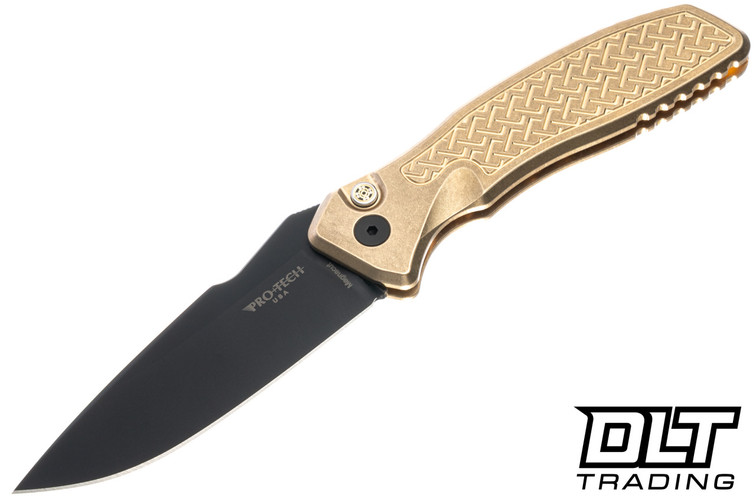 Pro-Tech Pallas Auto - Spartan Collab - Weave AlBronze Handle - DLC Black MagnaCut Blade - Mosaic Pin