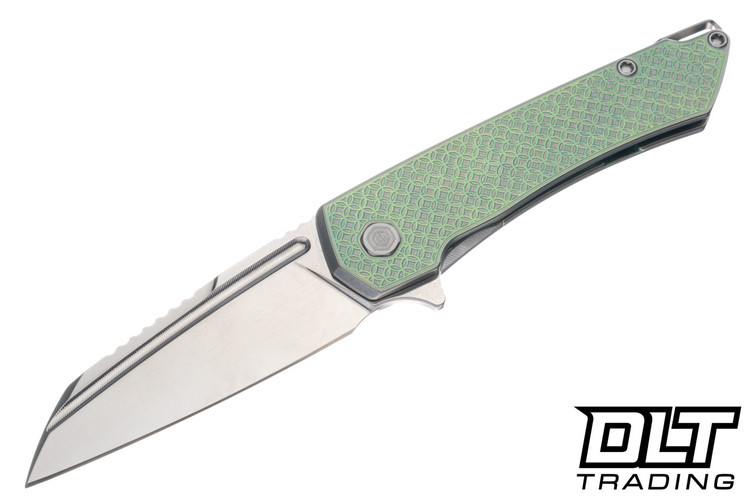 MachineWise Mojave - Light Green Raw Distress Mosaic Titanium - Polished Stonewash S90V Blade #SZI-06