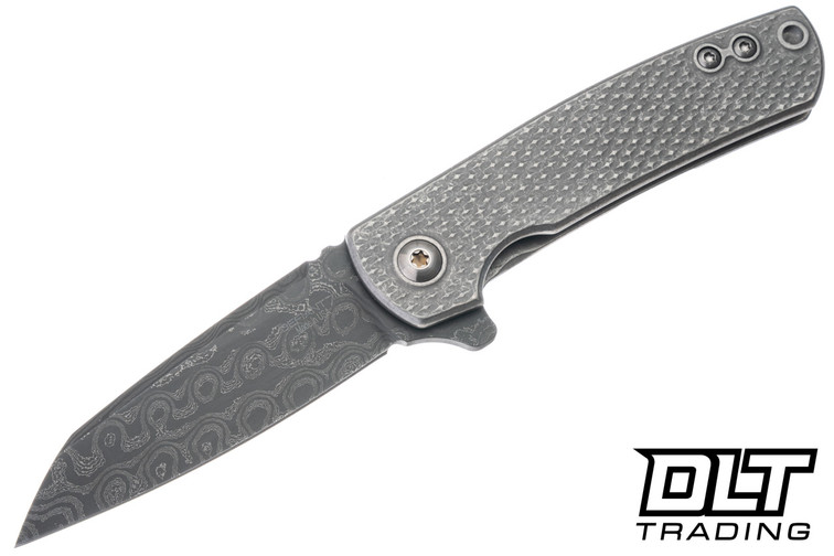 Defiant 7 Servo - Stonewashed Diamond Texture Titanium - Chad Nichols Black Rain Damascus Blade
