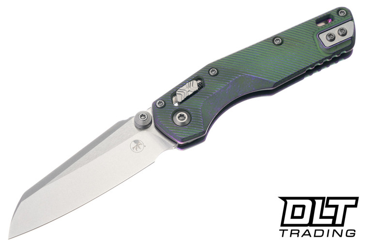 Microtech MSI Mini Ram-Lok - Nebula Green Fluted Titanium - Stonewash Blade - Purple Accents - Marfione Select - 210M-10FLMS18