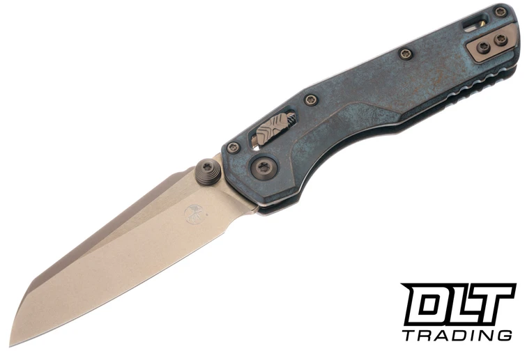 Microtech MSI Mini Ram-Lok - Antique Denim Slab Side Titanium - Bronzed Stonewash Blade - Bronze Accents - Marfione Select - 210M-13MS6