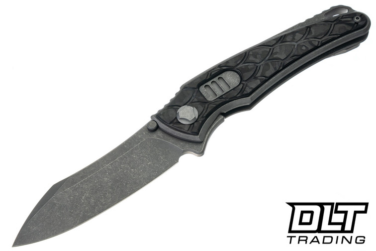 Hawk Talon Auto - Tumbled Titanium - Dragon Scale Black Ops Marble Carbon Fiber Overlay - Brightwashed M390 Blade