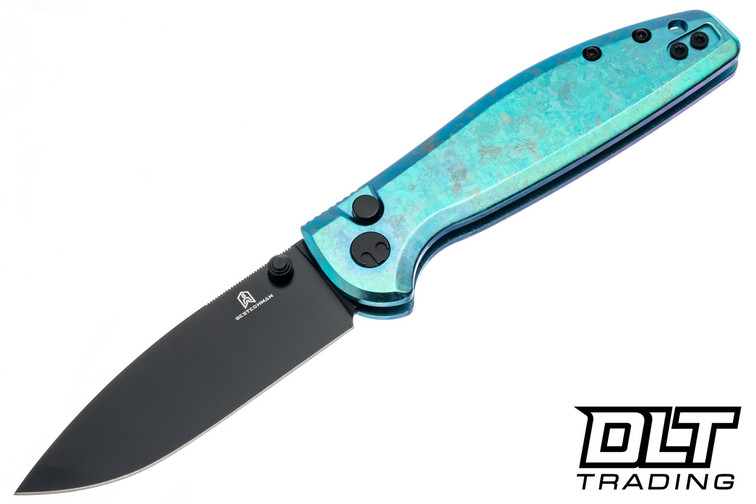 Bestechman Goodboy Jr. - Green Crystalized Titanium - Black PVD MagnaCut Blade - BTK10L